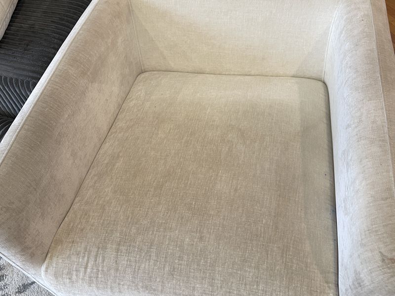 Navy velvet sectional sofa before upholstery cleaning by Dr Carpet